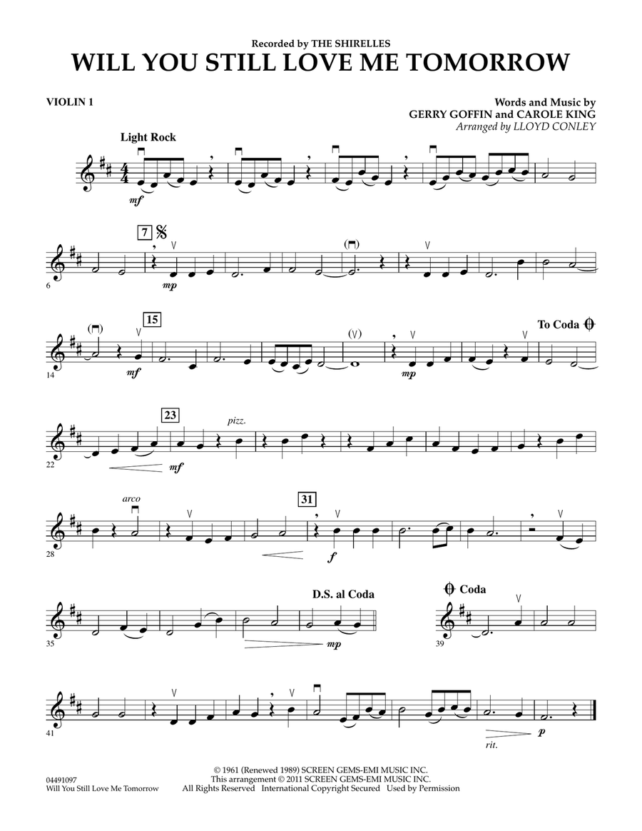 Will You Still Love Me Tomorrow - Violin 1 Orchestra scores gallery preview page 1