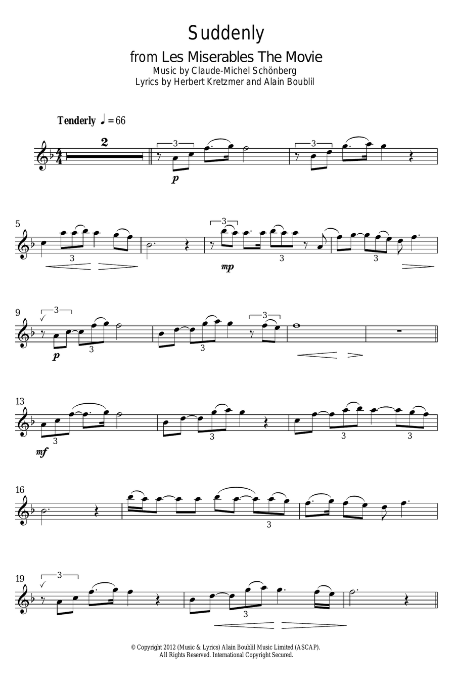 Suddenly (from Les Miserables The Movie) Alto Saxophone scores gallery preview page 1