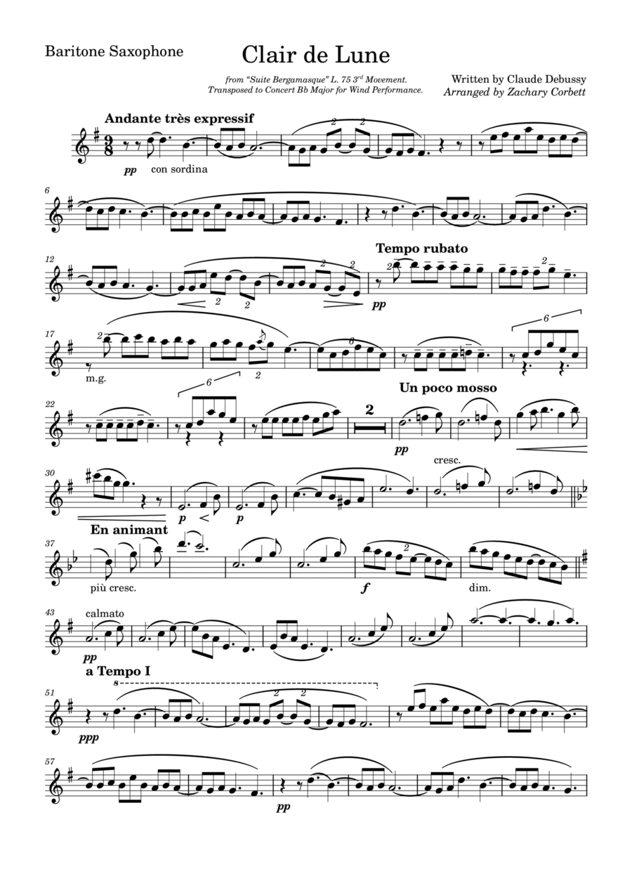 Clair de Lune Baritone Saxophone scores gallery preview page 1