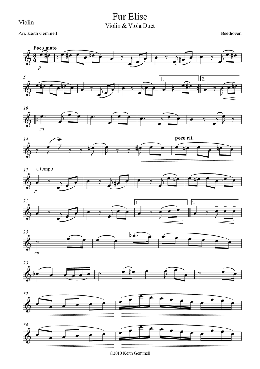 Fur Elise – Violin & Viola Duet String Orchestra scores gallery preview page 3