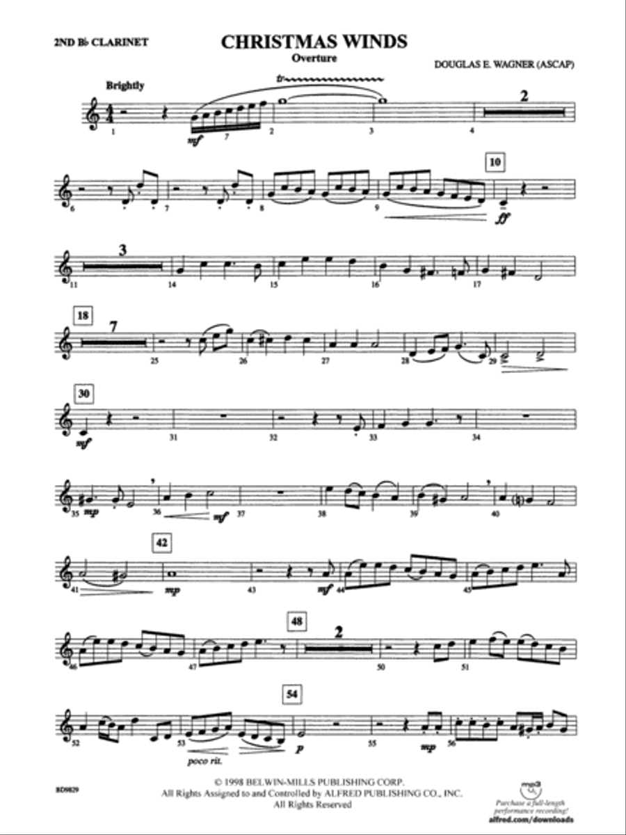 Christmas Winds (Overture): 2nd B-flat Clarinet Concert Band scores gallery preview page 1
