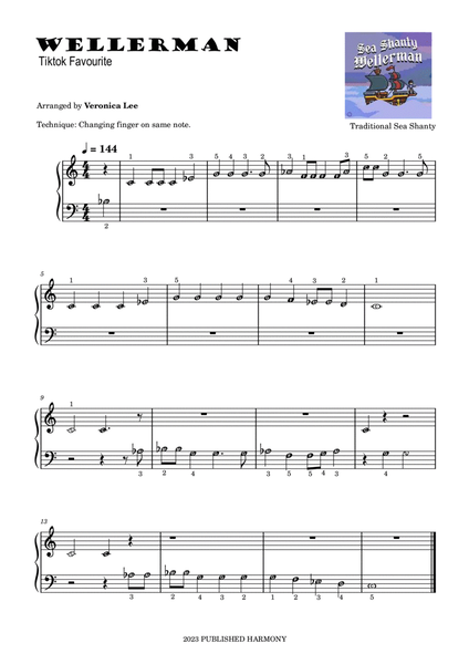 Wellerman - Traditional Easy Beginner Piano Sheet Music with note names and finger numbers image number null