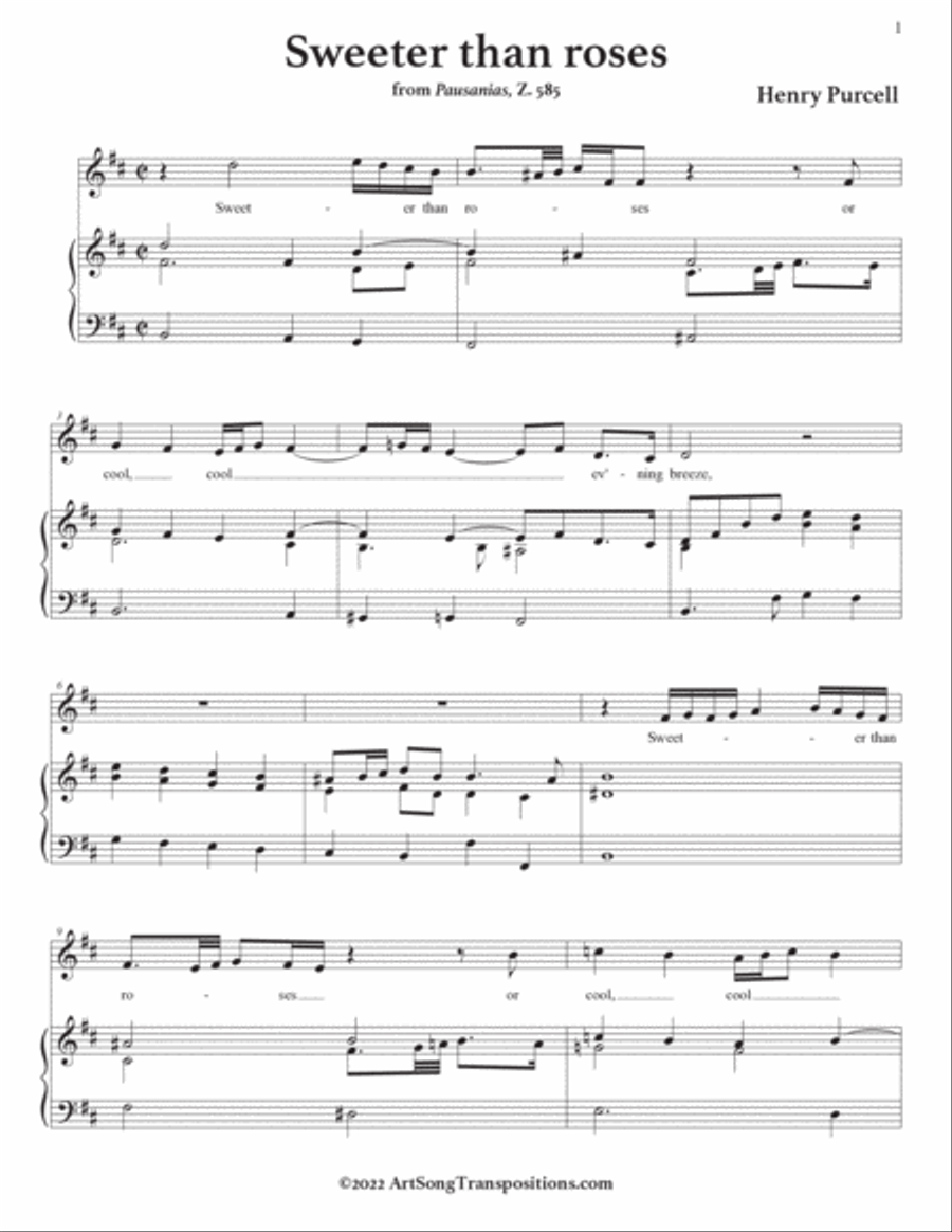 PURCELL: Sweeter than roses (transposed to B minor) Voice scores gallery preview page 2
