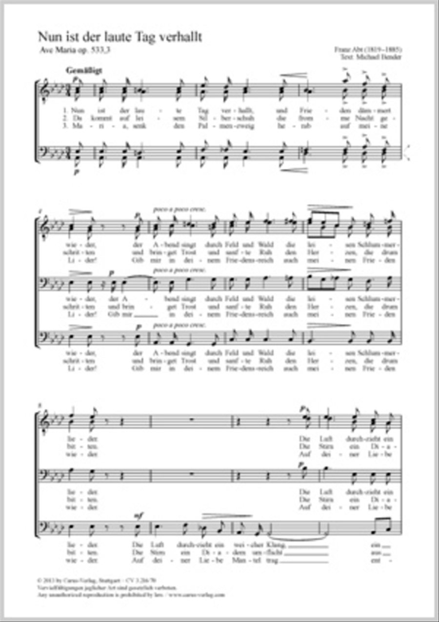 Nun ist der laute Tag verhallt Choir scores gallery preview page 1