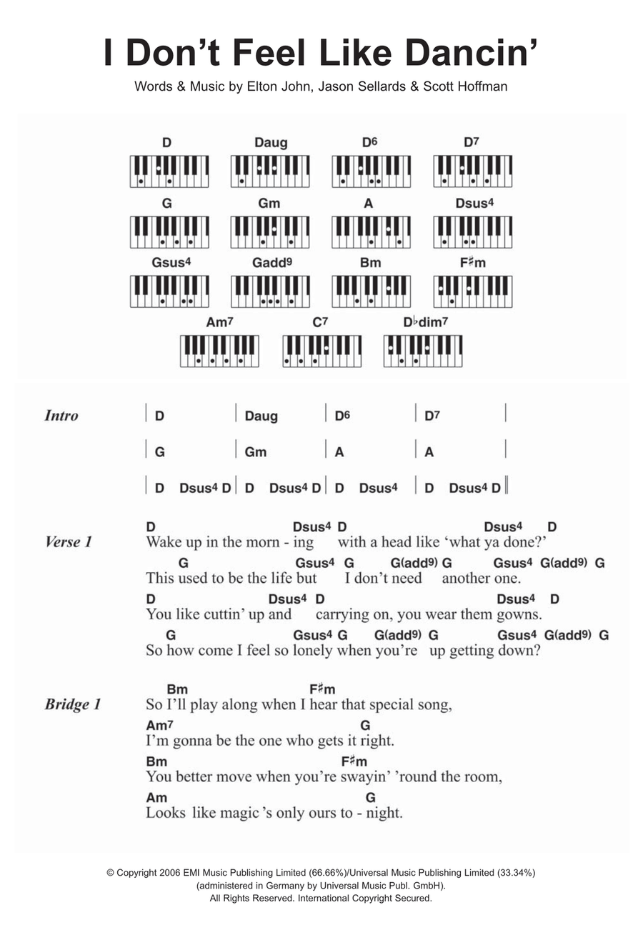 I Don't Feel Like Dancin' Piano scores gallery preview page 1