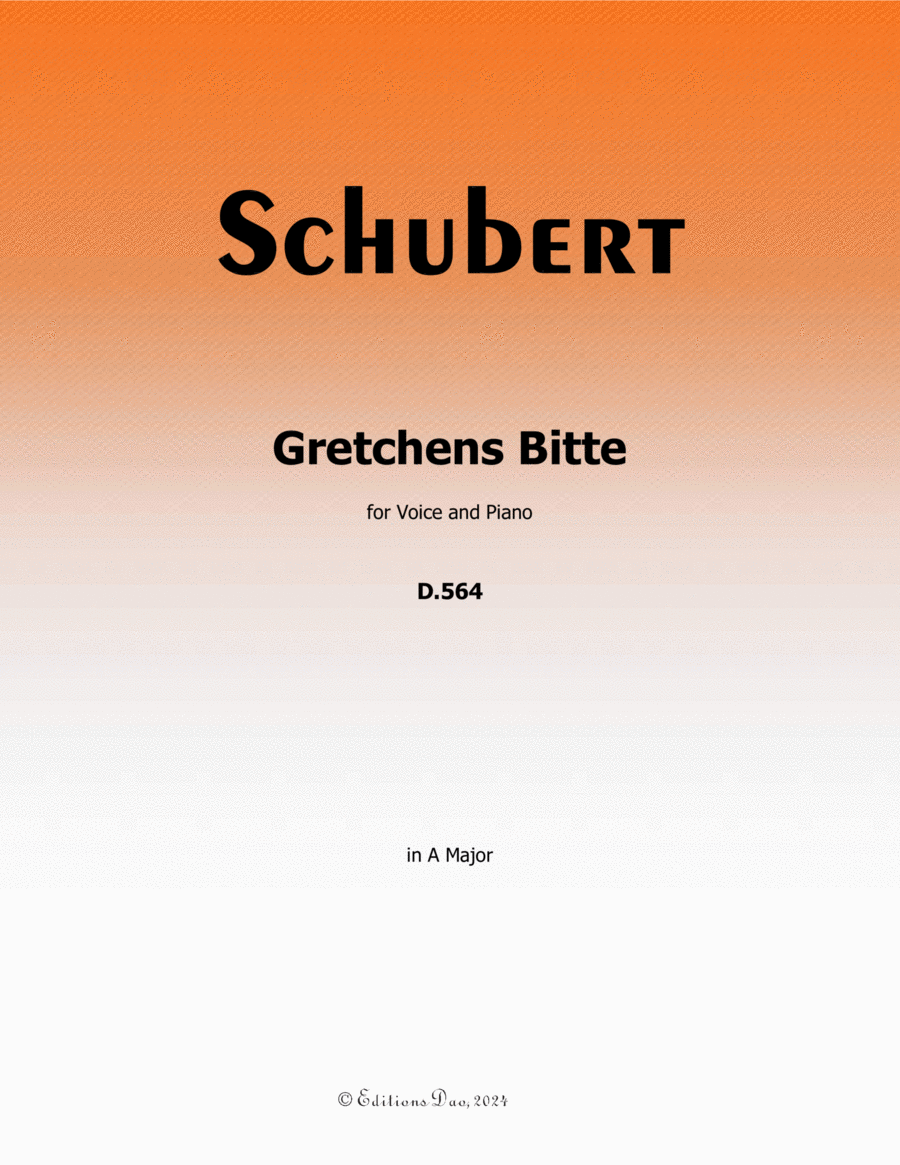 Gretchens Bitte, by Schubert, D.564, in A Major Voice scores gallery preview page 1