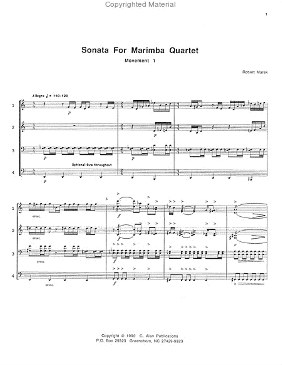 Sonata For Marimba Quartet Percussion Ensemble scores gallery preview page 2