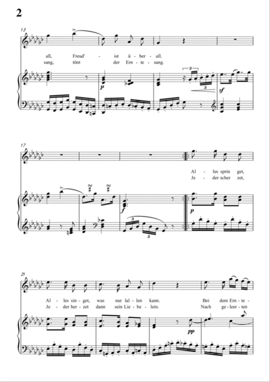 Schubert-Erntelied in bG for Vocal and Piano Voice scores gallery preview page 3