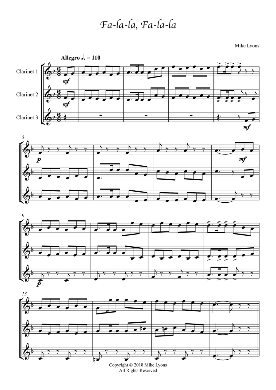 Clarinet Trio - Fa-la-la, Fa-la-la (A clarinets) Clarinet Trio scores gallery preview page 3