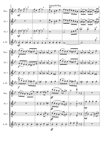 Antonelli Rag for high flute quartet (1 piccolo, 2 flutes, 1 alto flute) image number null