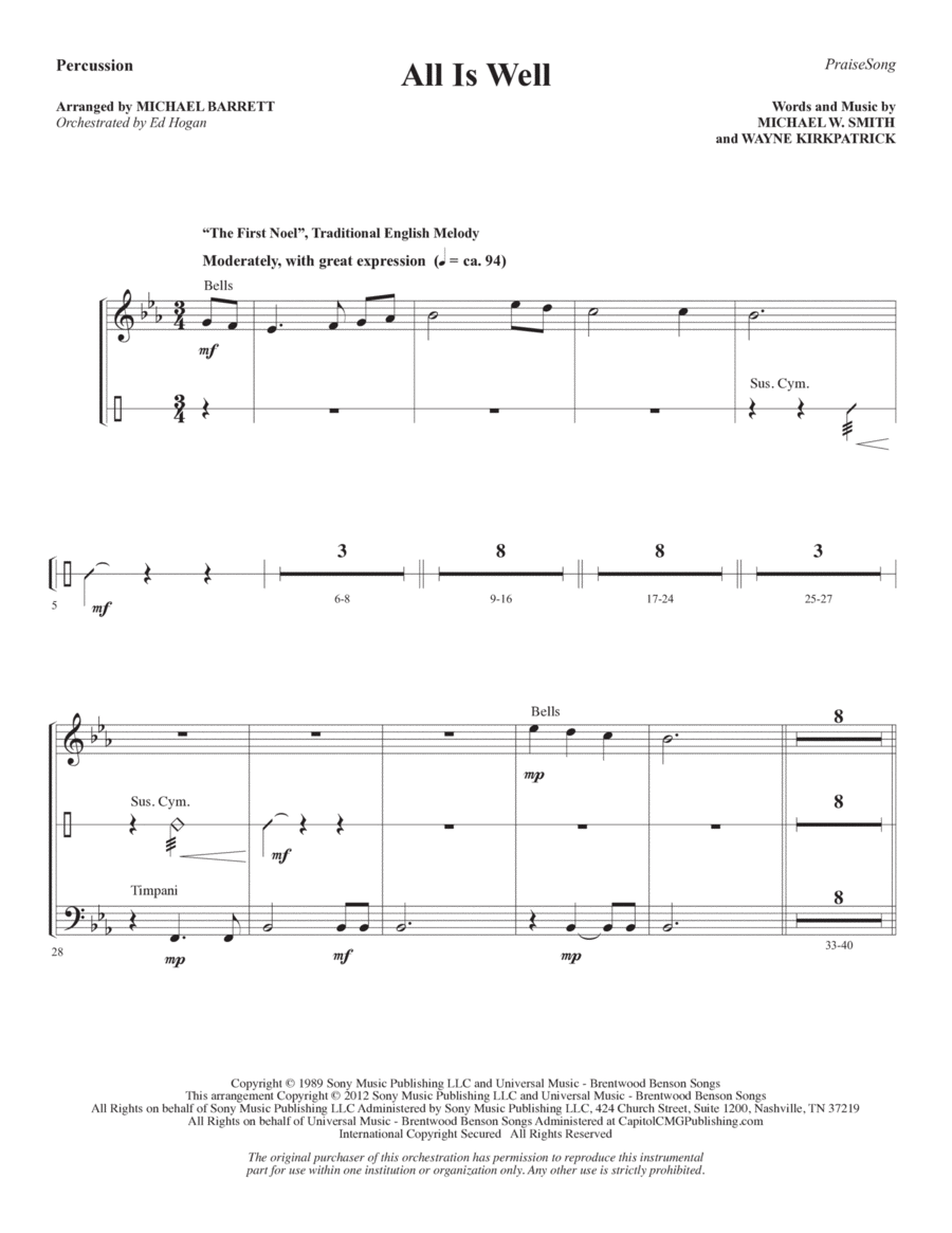 All Is Well (arr. Michael Barrett) - Percussion 1-3 Choir scores gallery preview page 1