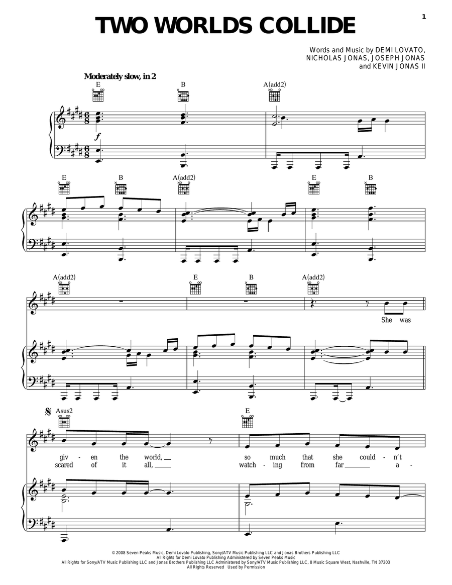 Two Worlds Collide Piano, Vocal, Guitar scores gallery preview page 1