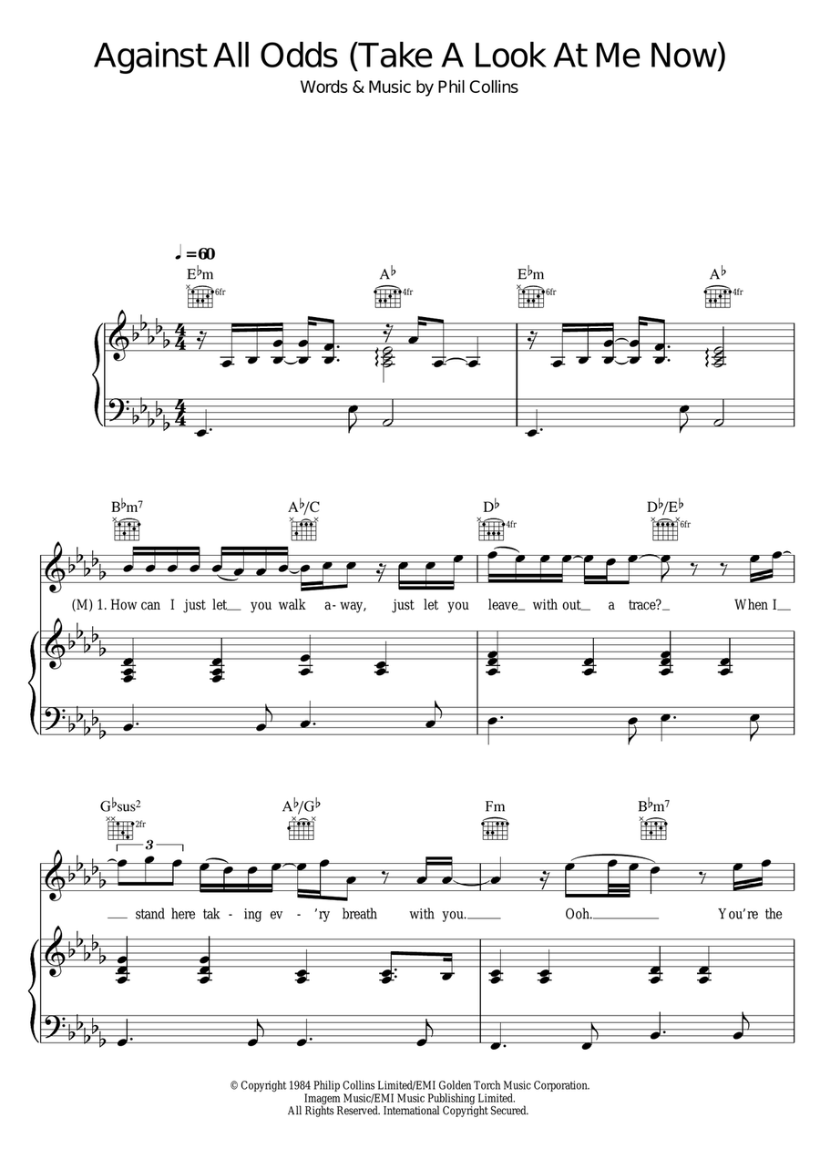 Against All Odds (Take A Look At Me Now) Piano, Vocal, Guitar scores gallery preview page 1