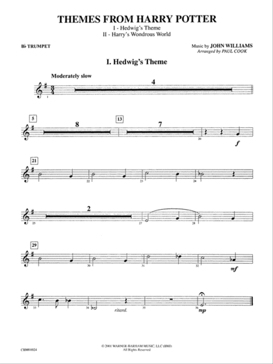 Harry Potter, Themes from: 1st B-flat Trumpet