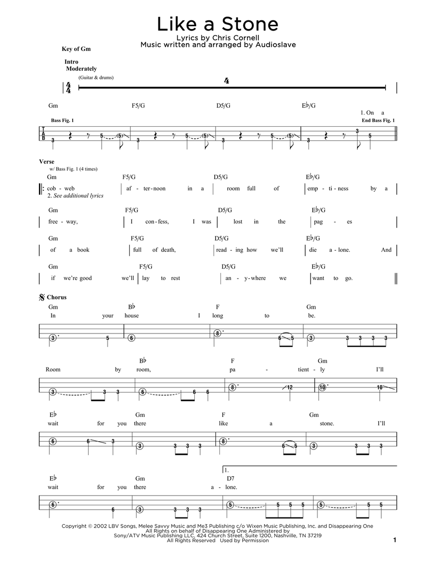 Like A Stone Bass Guitar scores gallery preview page 1