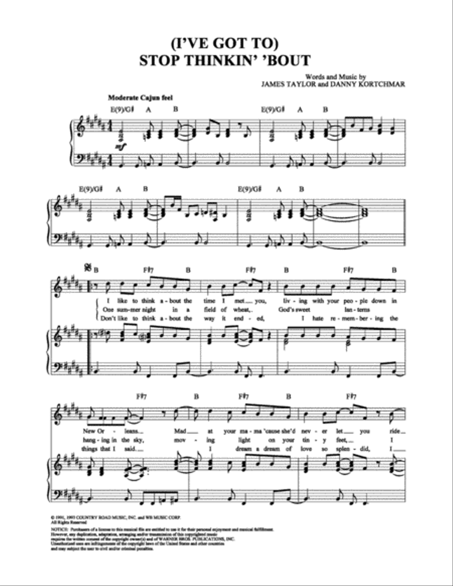 (I've Got To) Stop Thinkin' 'Bout Piano, Vocal, Guitar scores gallery preview page 1