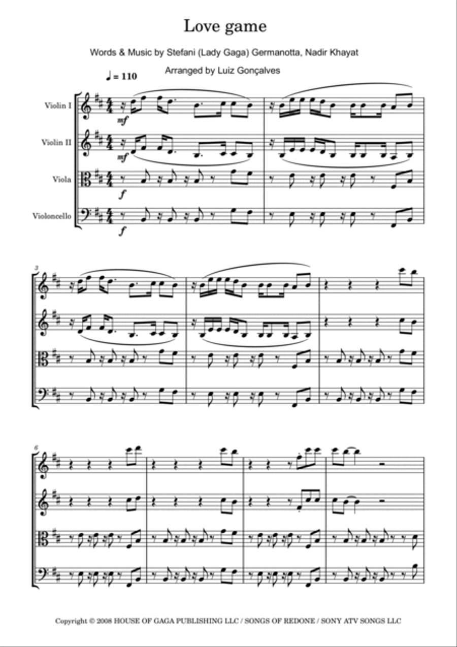 Love Game String Quartet scores gallery preview page 1