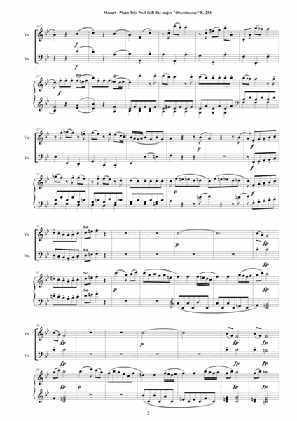 Mozart - Piano Trio No.1 in B flat (Divertimento) K 254 for Violin, Cello and Piano image number null