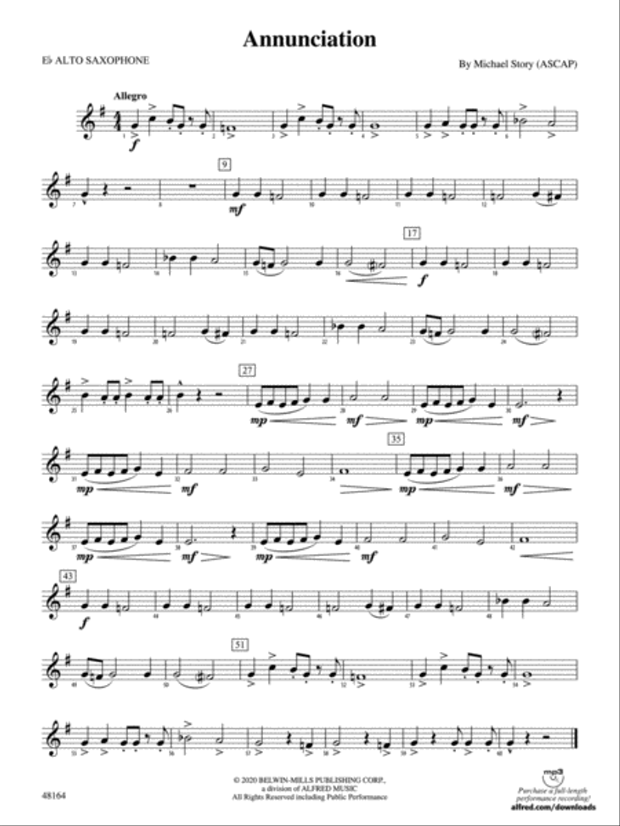 Annunciation: E-flat Alto Saxophone Concert Band scores gallery preview page 1
