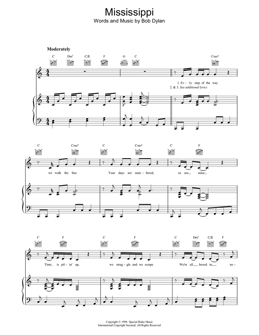 Mississippi Mississippi Piano, Vocal, Guitar scores gallery preview page 1
