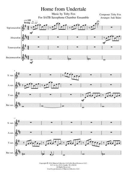 Home (from Undertale) for Saxophone Quartet SATB image number null