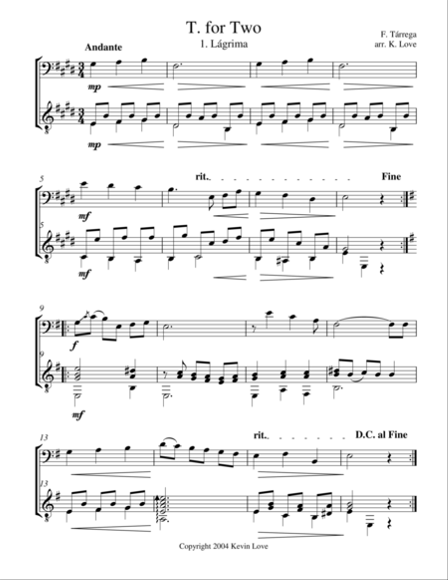 T. for Two (Cello and Guitar) - Score and Parts String Duet scores gallery preview page 1