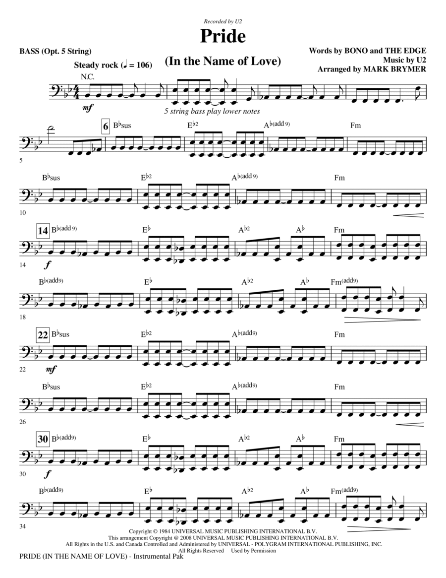 Pride (In The Name Of Love) (arr. Mark Brymer) - Bass