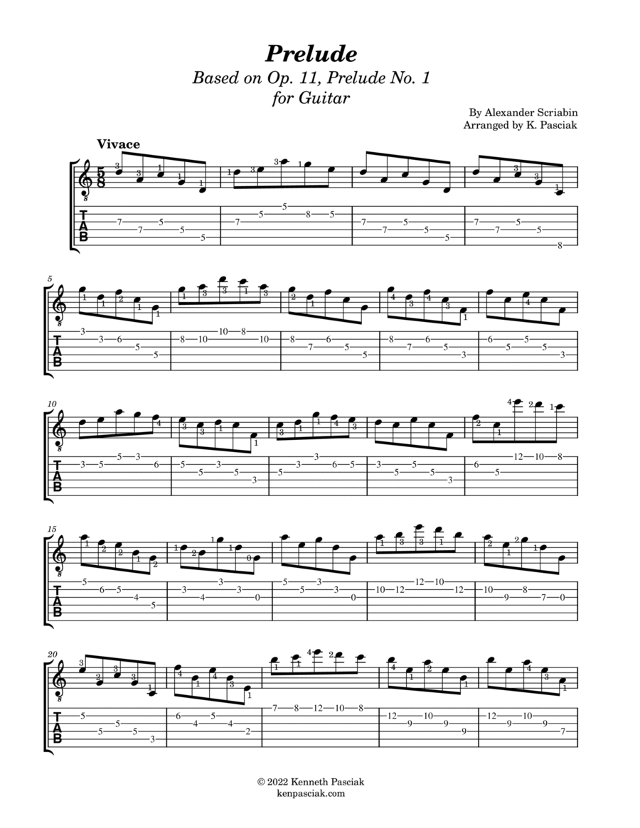 Prelude in C, Op. 11, No. 1 (for Guitar) image number null