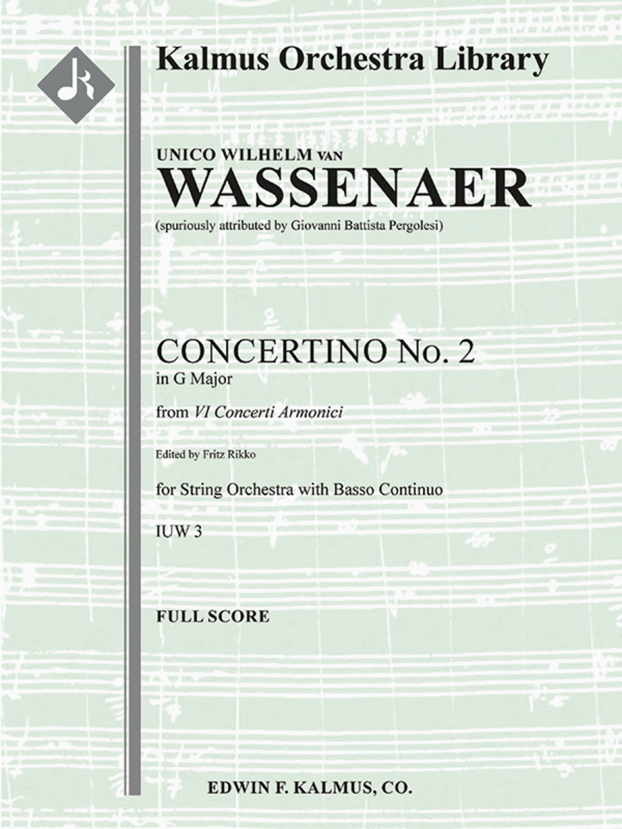 VI Concerti Armonici: Concertino No. 2 in G, IUW 3 (Concerto Armonico in G; spuriously attributed to Pergolesi)