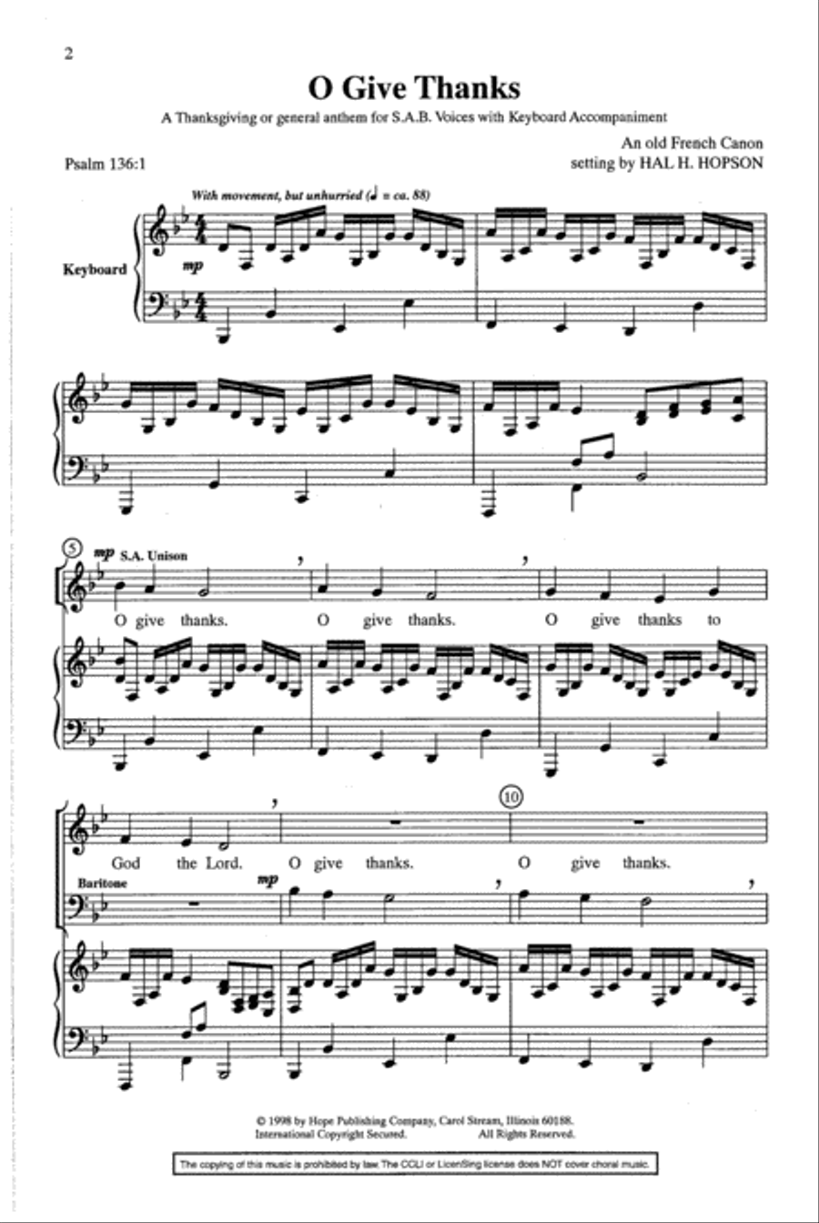 O Give Thanks SSA scores gallery preview page 2