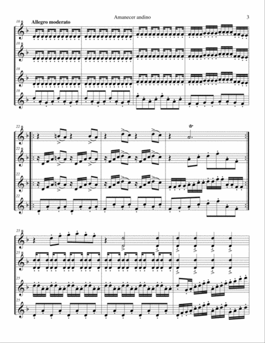 Amanecer andino para 4 flautas Woodwind Quartet scores gallery preview page 4