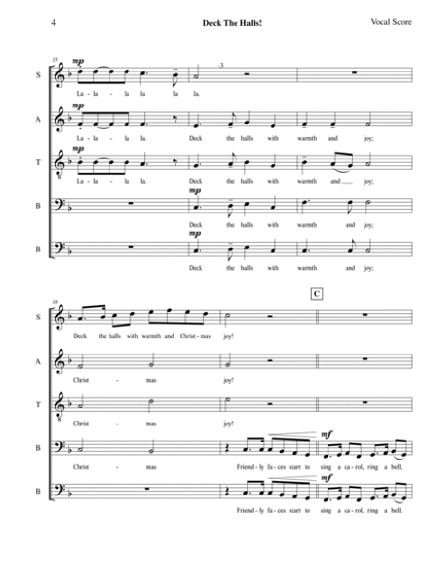 Deck The Halls (SATBB) Deck The Halls (SATBB) A Cappella scores gallery preview page 4