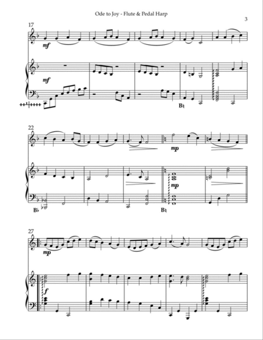 Ode to Joy, Duet for Flute & Pedal Harp Flute scores gallery preview page 3