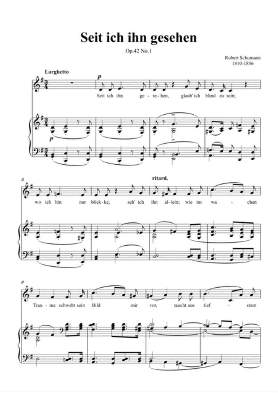 Schumann-Seit ich ihn gesehen,Op.42 No.1 in G Major for Voice and Piano Voice Solo scores gallery preview page 2