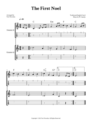 The First Noel - For two Ukulele voices (two melodies and chords) - Very easy Christmas Carols