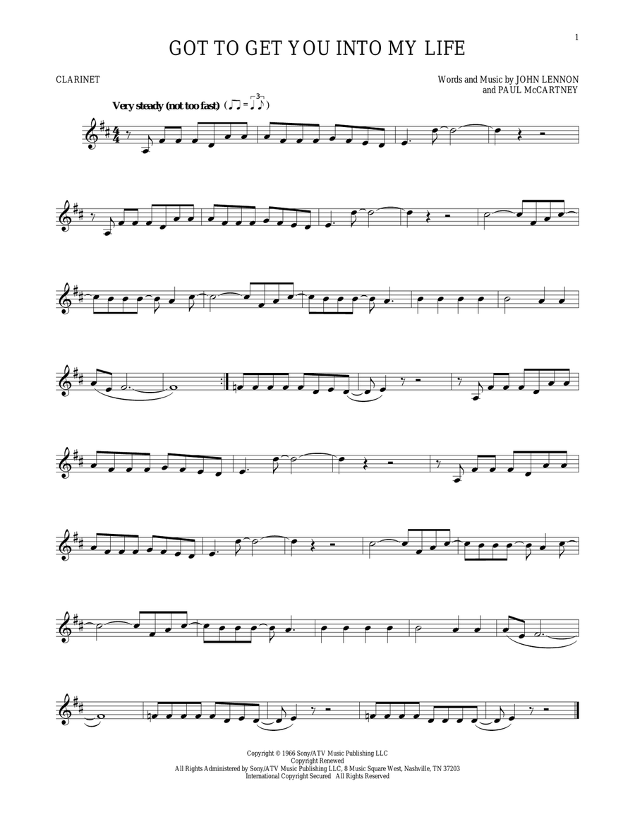 Got To Get You Into My Life Clarinet Solo scores gallery preview page 1