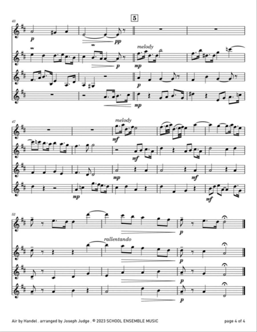 Air by Handel for Clarinet Quartet in Schools Clarinet Quartet scores gallery preview page 4