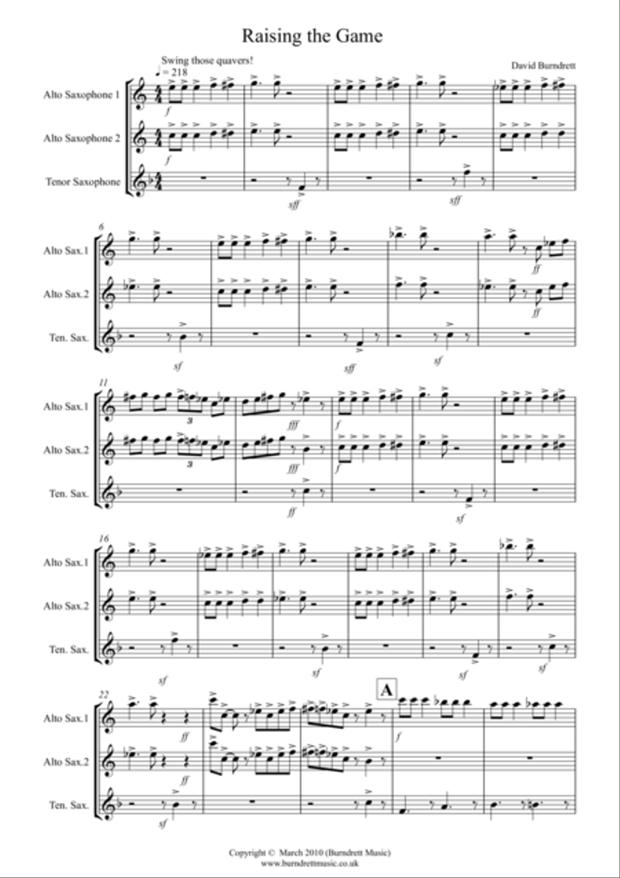 Raising The Game (jazzy style!) for Saxophone Trio Woodwind Trio scores gallery preview page 1