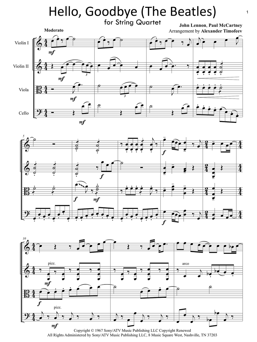 Hello, Goodbye String Quartet scores gallery preview page 1