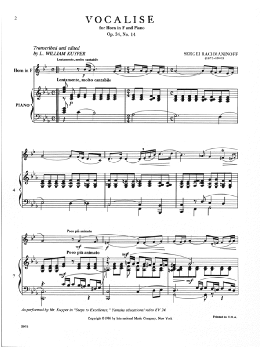 Vocalise, Opus 34, No. 14 Horn scores gallery preview page 2