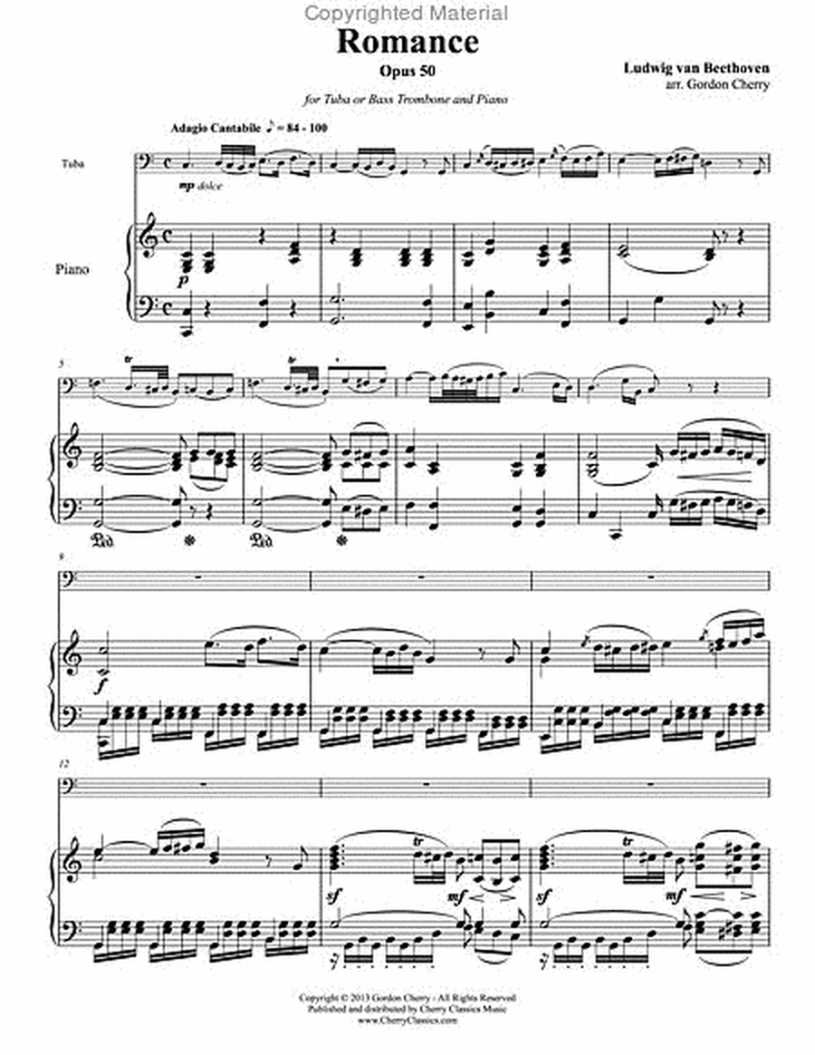 Romance No. 2 in C Opus 50 for Tuba or Bass Trombone & Piano