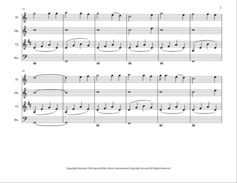 Blowin' In The Wind Woodwind Quartet scores gallery preview page 2