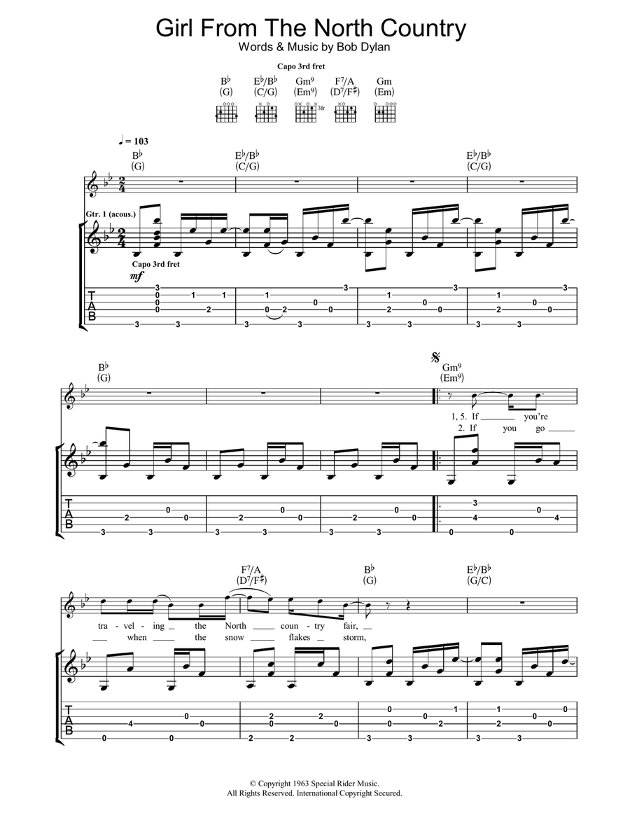 Girl From The North Country Acoustic Guitar scores gallery preview page 1