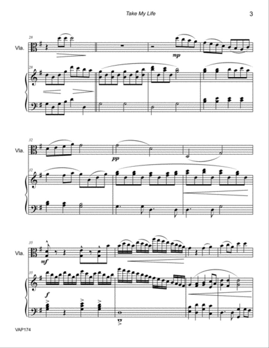 TAKE MY LIFE AND LET IT BE - VIOLA SOLO with Piano Accompaniment Piano scores gallery preview page 3