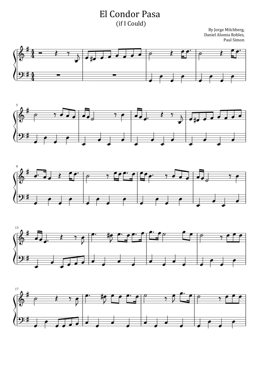 El Condor Pasa (if I Could) Easy Piano scores gallery preview page 1