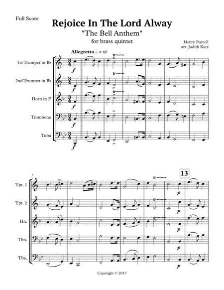 Rejoice In The Lord Alway (The Bell Anthem) - for brass quintet image number null