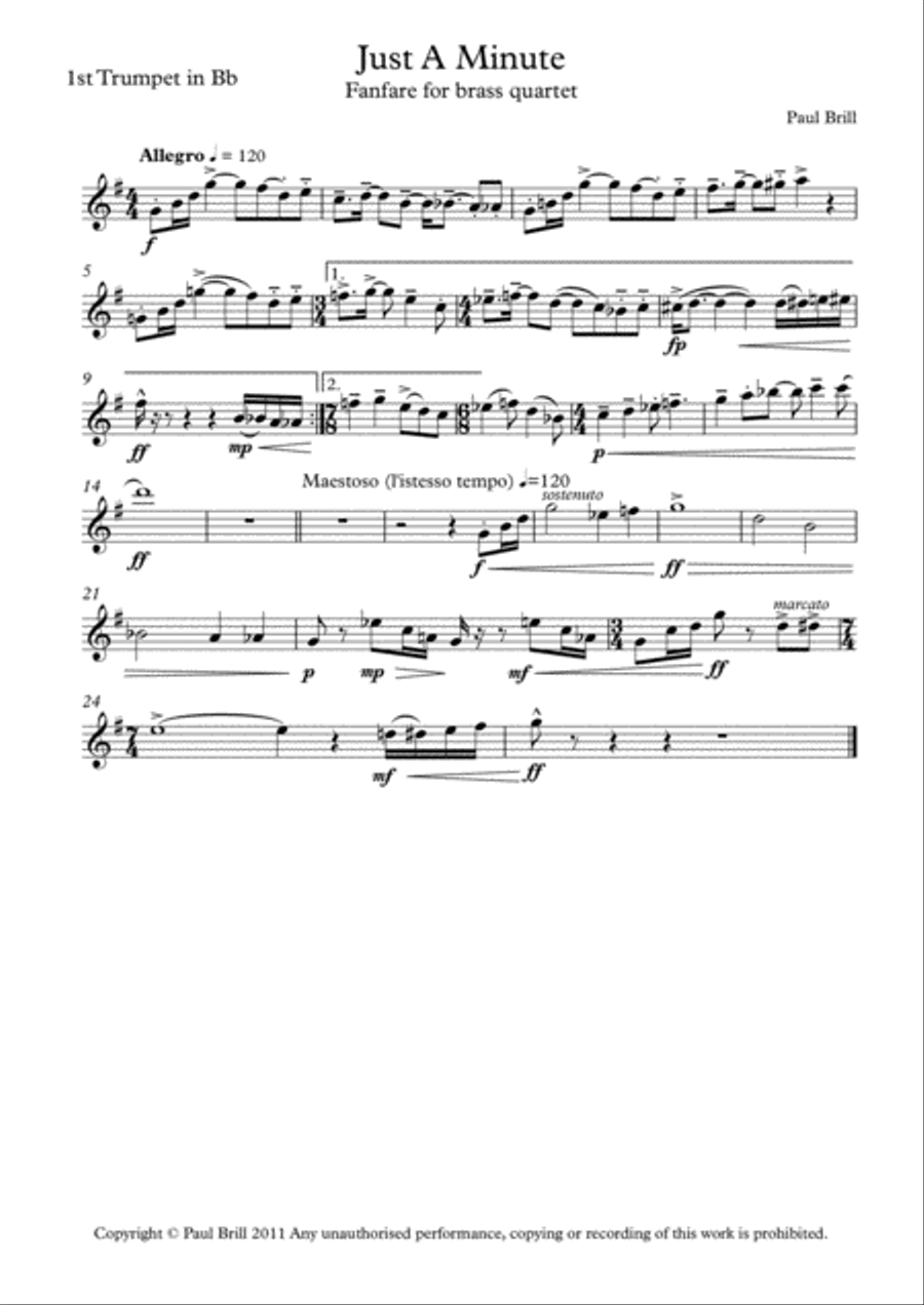 Just a Minute (Fanfare) Just a Minute (Fanfare) Brass Ensemble scores gallery preview page 1