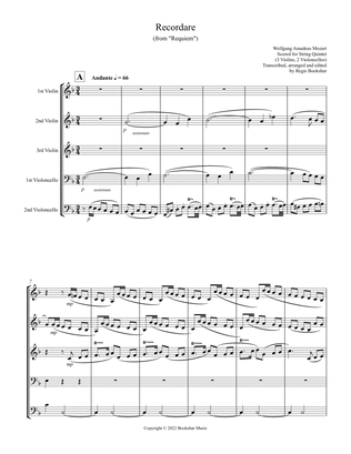 Recordare (from "Requiem") (F) (String Quintet - 3 Violins, 2 Cellos)