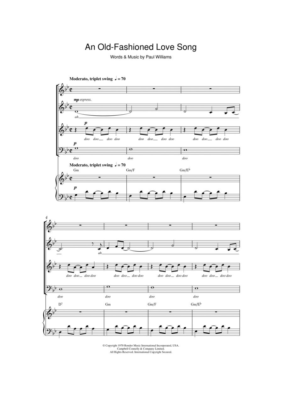 An Old Fashioned Love Song 4-Part scores gallery preview page 1