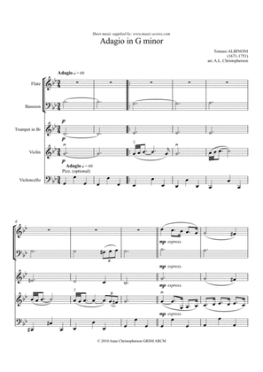 Book cover for Albinoni Adagio - Flute, Bassoon, Trumpet, Violin and Cello